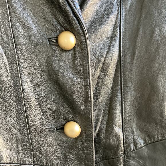 WILSONS Vintage Leather Black Jacket Gold Buttons Size M - Picture 7 of 16